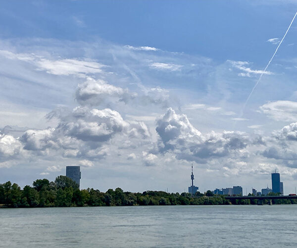 Blick über Wien von der Donau aus